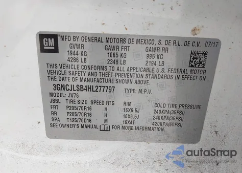 2017 Chevrolet Trax Lt from USA, damaged, VIN 3GNCJLSB4HL277797